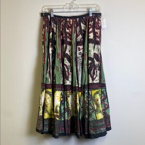 Printed A-Line Midi Skirt in Green and Burgundy